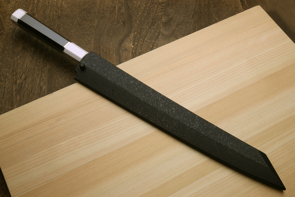 Yoshihiro VG-10 Honyaki Yanagi Kiritsuke Japanese Sushi Sashimi Knife with Double Nickel Silver Ring Corian Ebony Handle