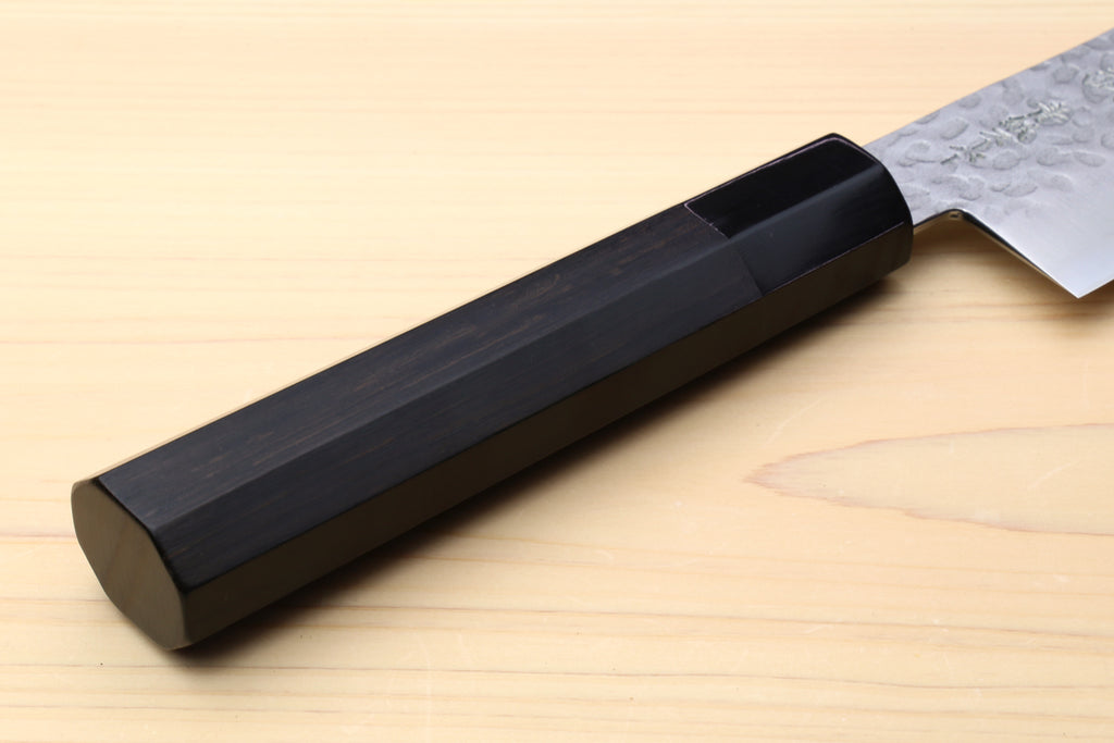 Yoshihiro Super Blue Steel Stainless Clad Hammered Gyuto Chefs Knife Ebony Handle (Blade Length 9.5" (240mm))