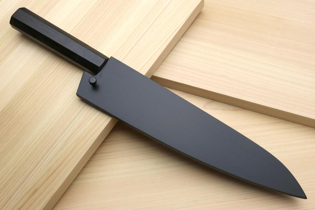 Yoshihiro Super Blue Steel Stainless Clad Hammered Gyuto Chefs Knife Ebony Handle (Blade Length 9.5" (240mm))