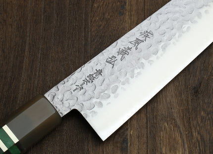 Yoshihiro Super Blue Steel Stainless Clad Hammered Gyuto Chefs Knife Stabilized Maple Burl Handle