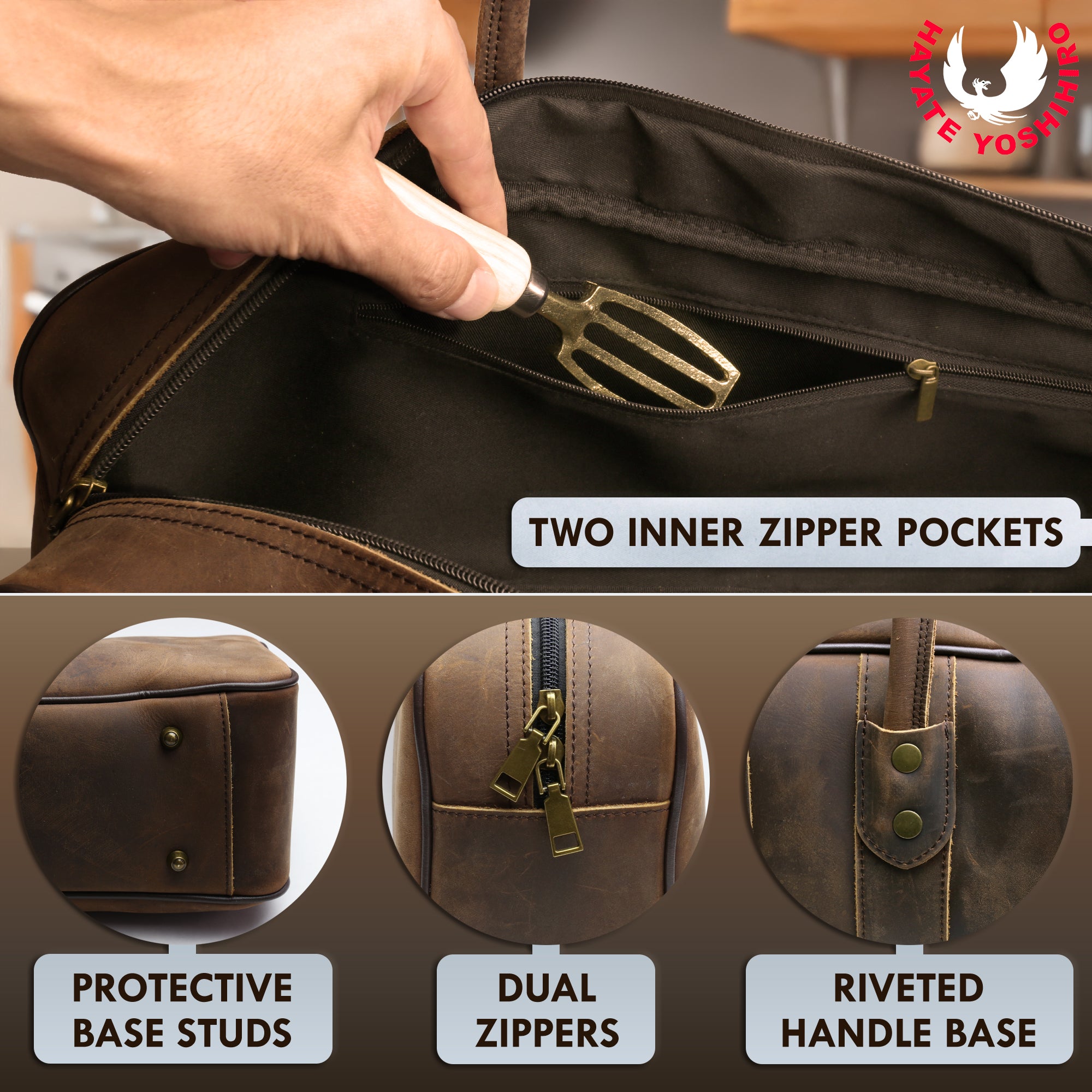 Yoshihiro Genuine Natural Leather Knife Culinary Bag (Brown)