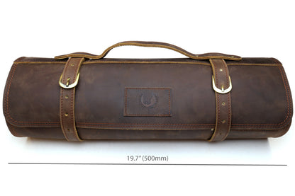 Yoshihiro Hayate Genuine Natural Leather Knife Culinary Roll Storage Bag Case Brown