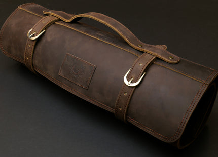 Yoshihiro Hayate Genuine Natural Leather Knife Culinary Roll Storage Bag Case Brown