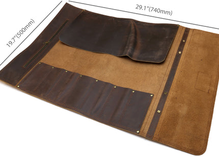 Yoshihiro Hayate Genuine Natural Leather Knife Culinary Roll Storage Bag Case Brown