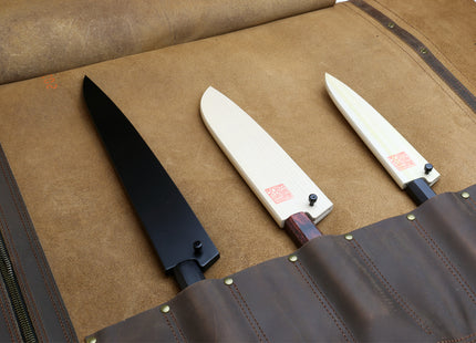 Yoshihiro Hayate Genuine Natural Leather Knife Culinary Roll Storage Bag Case Brown
