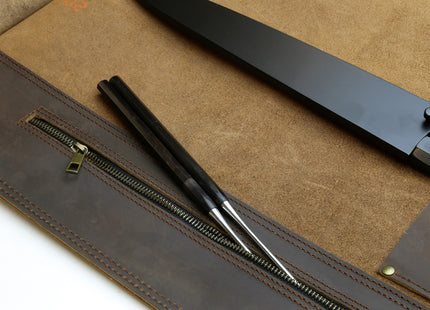 Yoshihiro Hayate Genuine Natural Leather Knife Culinary Roll Storage Bag Case Brown
