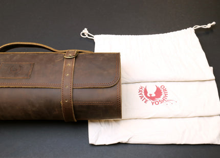 Yoshihiro Hayate Genuine Natural Leather Knife Culinary Roll Storage Bag Case Brown
