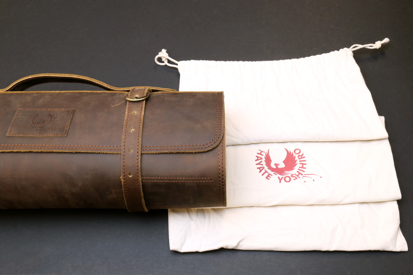 Yoshihiro Hayate Genuine Natural Leather Knife Culinary Roll Storage Bag Case Brown