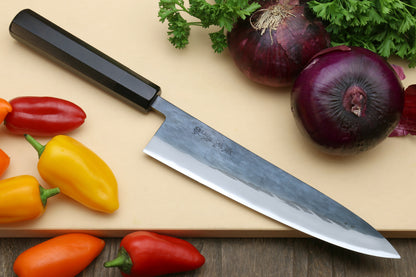 Yoshihiro Kurouchi Black-Forged Blue Steel Stainless Clad Gyuto Chefs Knife (Ebony Handle)