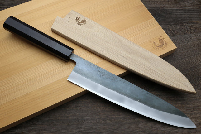 Yoshihiro Kurouchi Black-Forged Blue Steel Stainless Clad Gyuto Chefs Knife (Ebony Handle)