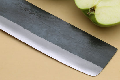 Yoshihiro Kurouchi Black-Forged Blue Steel Stainless Clad Nakiri Japanese Vegetable Knife (Ebony Handle)