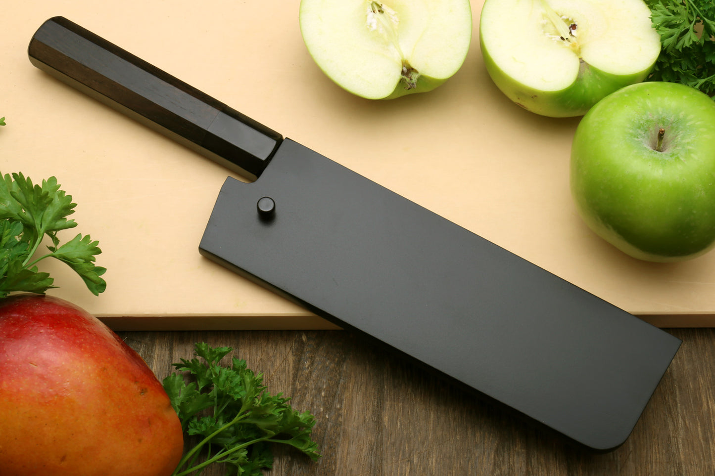 Yoshihiro Kurouchi Black-Forged Blue Steel Stainless Clad Nakiri Japanese Vegetable Knife (Ebony Handle)