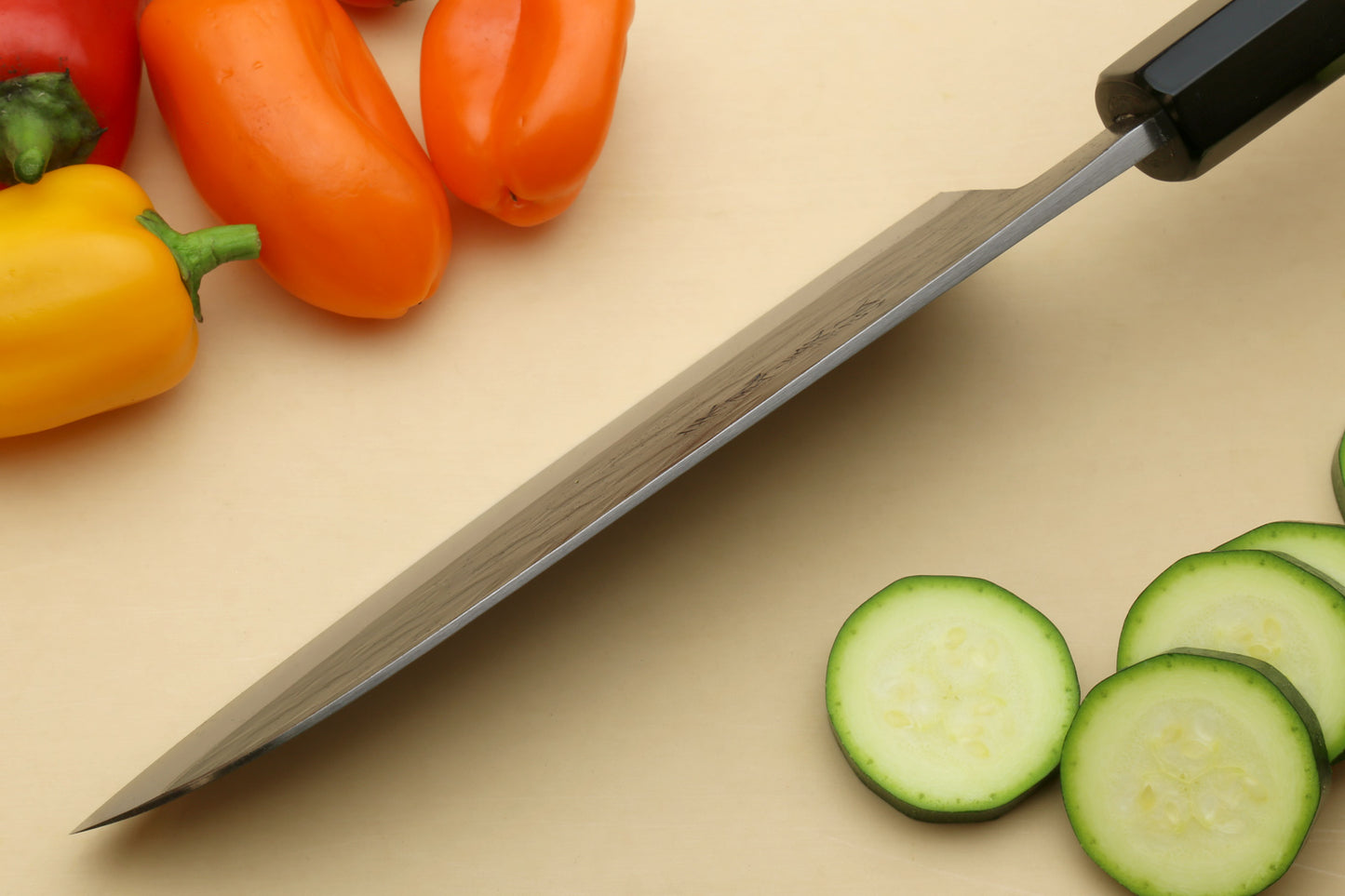 Yoshihiro Kurouchi Black-Forged Blue Steel Stainless Clad Santoku Multipurpose Knife (Ebony Handle)