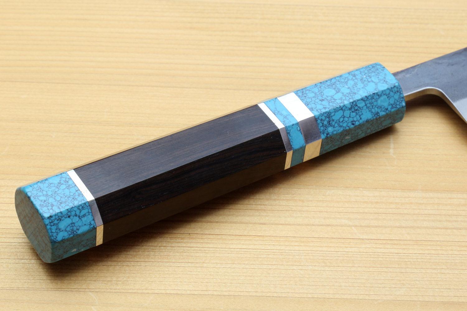 Yoshihiro Kurouchi Black-Forged Blue Steel Stainless Clad Sujihiki Kiritsuke Slicer Knife (Turquoise Blue Handle) — 9.5" (240mm)