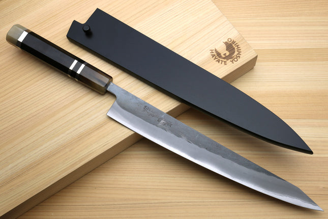 Yoshihiro Kurouchi Black-Forged Blue Steel Stainless Clad Sujihiki Kiritsuke Slicer Knife (Triple Ring Handle) — 9.5" (240mm)