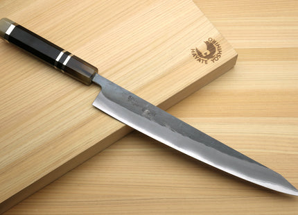 Yoshihiro Kurouchi Black-Forged Blue Steel Stainless Clad Sujihiki Kiritsuke Slicer Knife (Triple Ring Handle) — 9.5" (240mm)