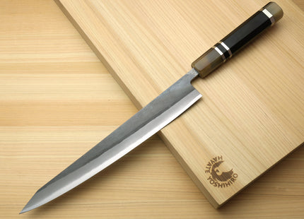 Yoshihiro Kurouchi Black-Forged Blue Steel Stainless Clad Sujihiki Kiritsuke Slicer Knife (Triple Ring Handle) — 9.5" (240mm)
