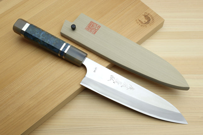 Yoshihiro High Speed Steel HAP40 Petty Multipurpose Chef Knife Ocean Blue Handle