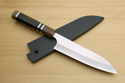 Yoshihiro Hayate ZDP-189 Super High Carbon Stainless Steel Petty Utility Chefs Knife Octagonal Ebony wood Handle with Triple ring