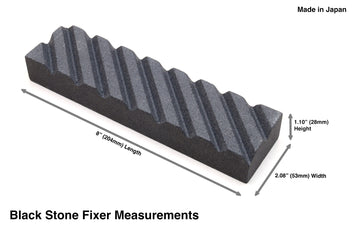 Sharpening stone fixer, black abrasive block with ribbed top and measurements