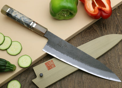 Hayate Hinoura Kurouchi Black-Forged Blue Steel Stainless Clad Gyuto Chefs Knife