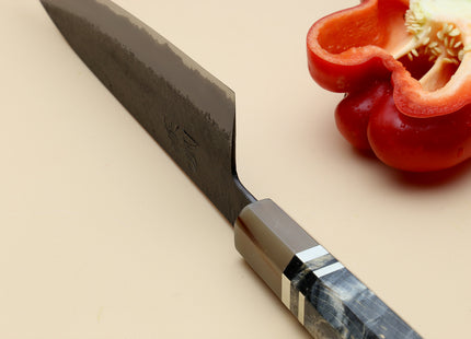 Hayate Hinoura Kurouchi Black-Forged Blue Steel Stainless Clad Gyuto Chefs Knife