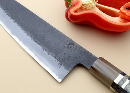 Hayate Hinoura Kurouchi Black-Forged Blue Steel Stainless Clad Gyuto Chefs Knife