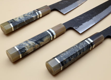 Hayate Hinoura Kurouchi Black-Forged Blue Steel Stainless Clad Gyuto Chefs Knife