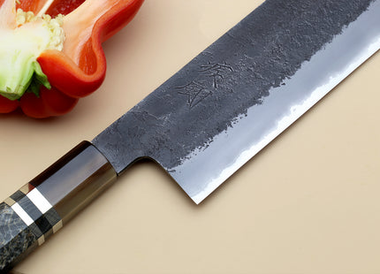 Hayate Hinoura Kurouchi Black-Forged Blue Steel Stainless Clad Nakiri Vegetable Knife