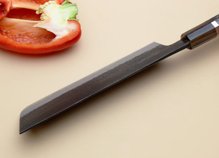 Hayate Hinoura Kurouchi Black-Forged Blue Steel Stainless Clad Nakiri Vegetable Knife