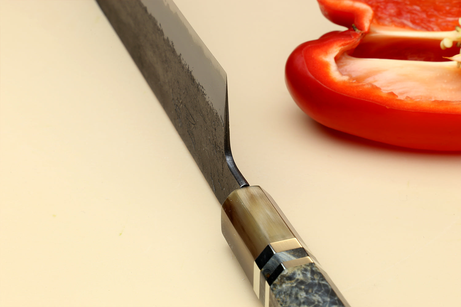 Hayate Hinoura Kurouchi Black-Forged Blue Steel Stainless Clad Nakiri Vegetable Knife