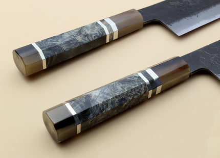 Hayate Hinoura Kurouchi Black-Forged Blue Steel Stainless Clad Nakiri Vegetable Knife