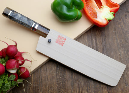 Hayate Hinoura Kurouchi Black-Forged Blue Steel Stainless Clad Nakiri Vegetable Knife