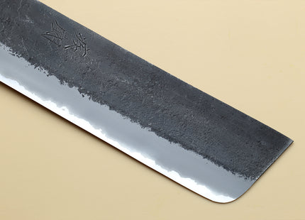 Hayate Hinoura Kurouchi Black-Forged Blue Steel Stainless Clad Nakiri Vegetable Knife