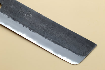 Hayate Hinoura Kurouchi Black-Forged Blue Steel Stainless Clad Nakiri Vegetable Knife