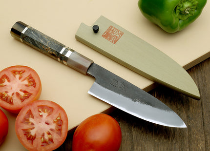 Hayate Hinoura Kurouchi Black-Forged Blue Steel Stainless Clad Paring Knife
