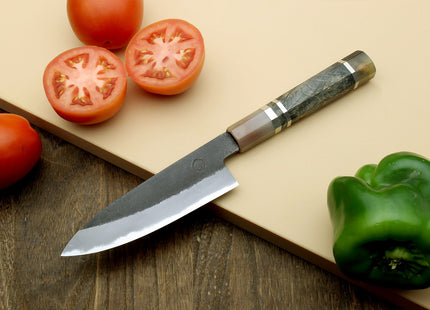 Hayate Hinoura Kurouchi Black-Forged Blue Steel Stainless Clad Paring Knife