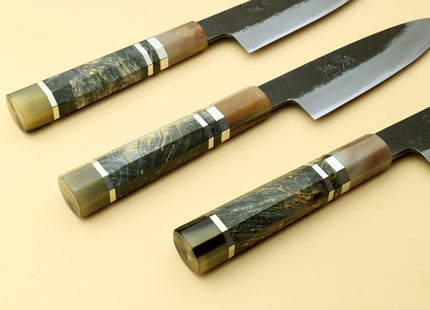 Hayate Hinoura Kurouchi Black-Forged Blue Steel Stainless Clad Paring Knife