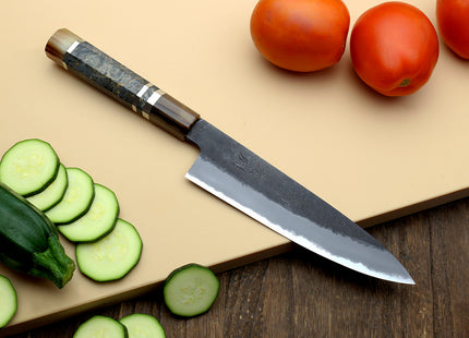 Hayate Hinoura Kurouchi Black-Forged Blue Steel Stainless Clad Petty Utility Knife