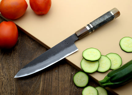 Hayate Hinoura Kurouchi Black-Forged Blue Steel Stainless Clad Petty Utility Knife