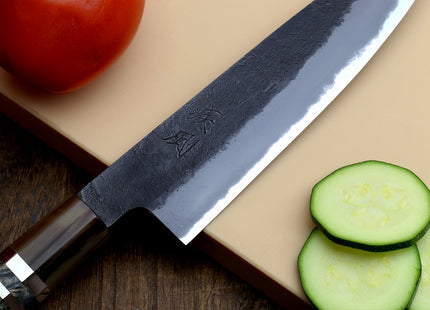 Hayate Hinoura Kurouchi Black-Forged Blue Steel Stainless Clad Petty Utility Knife