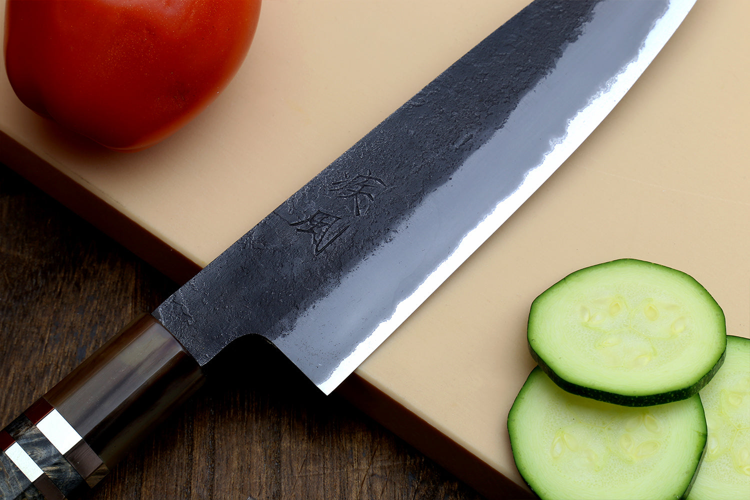 Hayate Hinoura Kurouchi Black-Forged Blue Steel Stainless Clad Petty Utility Knife