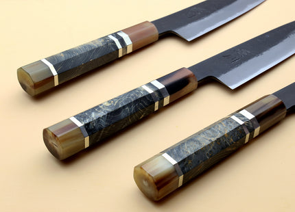 Hayate Hinoura Kurouchi Black-Forged Blue Steel Stainless Clad Petty Utility Knife