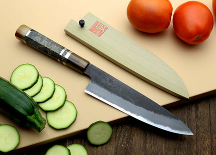 Hayate Hinoura Kurouchi Black-Forged Blue Steel Stainless Clad Petty Utility Knife