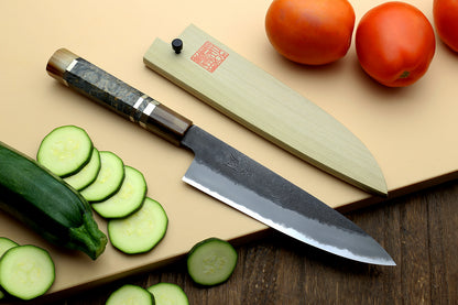 Hayate Hinoura Kurouchi Black-Forged Blue Steel Stainless Clad Petty Utility Knife