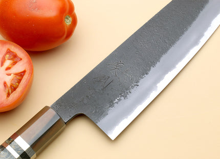 Hayate Hinoura Kurouchi Black-Forged Blue Steel Stainless Clad Santoku Multipurpose Knife