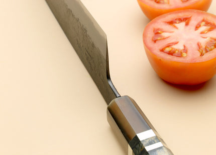 Hayate Hinoura Kurouchi Black-Forged Blue Steel Stainless Clad Santoku Multipurpose Knife