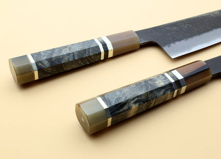 Hayate Hinoura Kurouchi Black-Forged Blue Steel Stainless Clad Santoku Multipurpose Knife