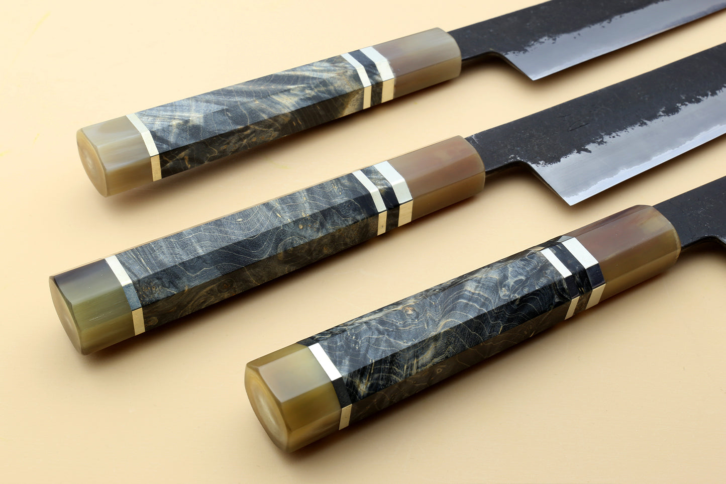 Hayate Hinoura Kurouchi Black-Forged Blue Steel Stainless Clad Sujihiki Slicer Knife