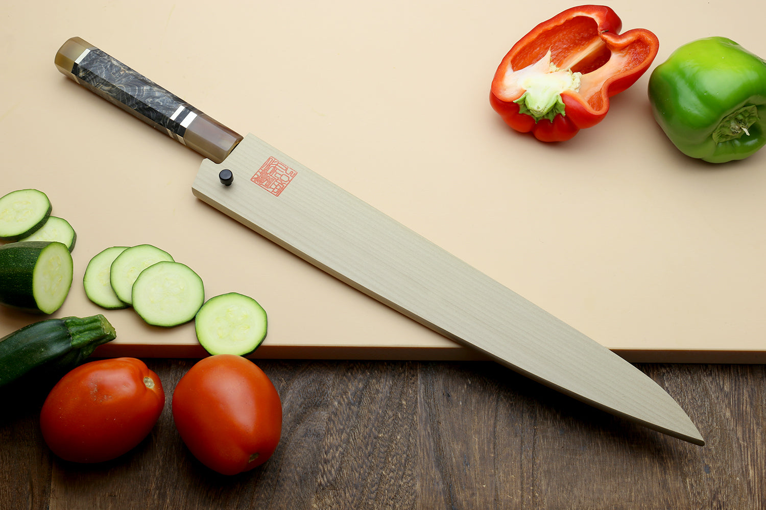 Hayate Hinoura Kurouchi Black-Forged Blue Steel Stainless Clad Sujihiki Slicer Knife